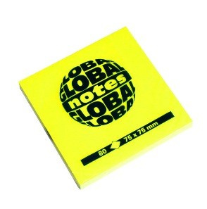 Бумага для заметок, с липким слоем 75*75мм 80л желтая, неон - фото