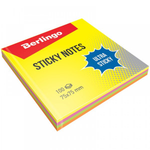 Бумага для заметок 75*75мм 100л 4 неоновых цвета Berlingo Ultra Sticky, арт. LSn_39602 - фото