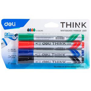 Набор маркеров для белой доски DELI THINK 4 цвета, 2,0мм, арт. U00101 - фото